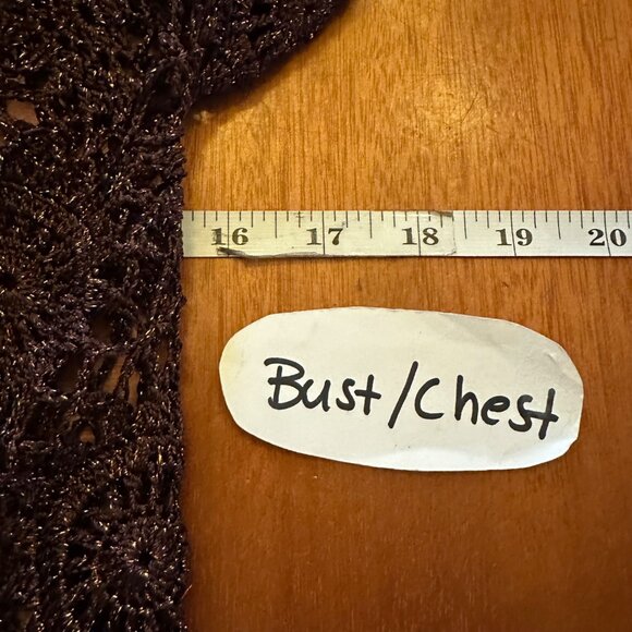 Crochet Open Knit Cardigan Sweater With Sunburst Pattern In Brown Metallic Threa - Picture 4 of 5